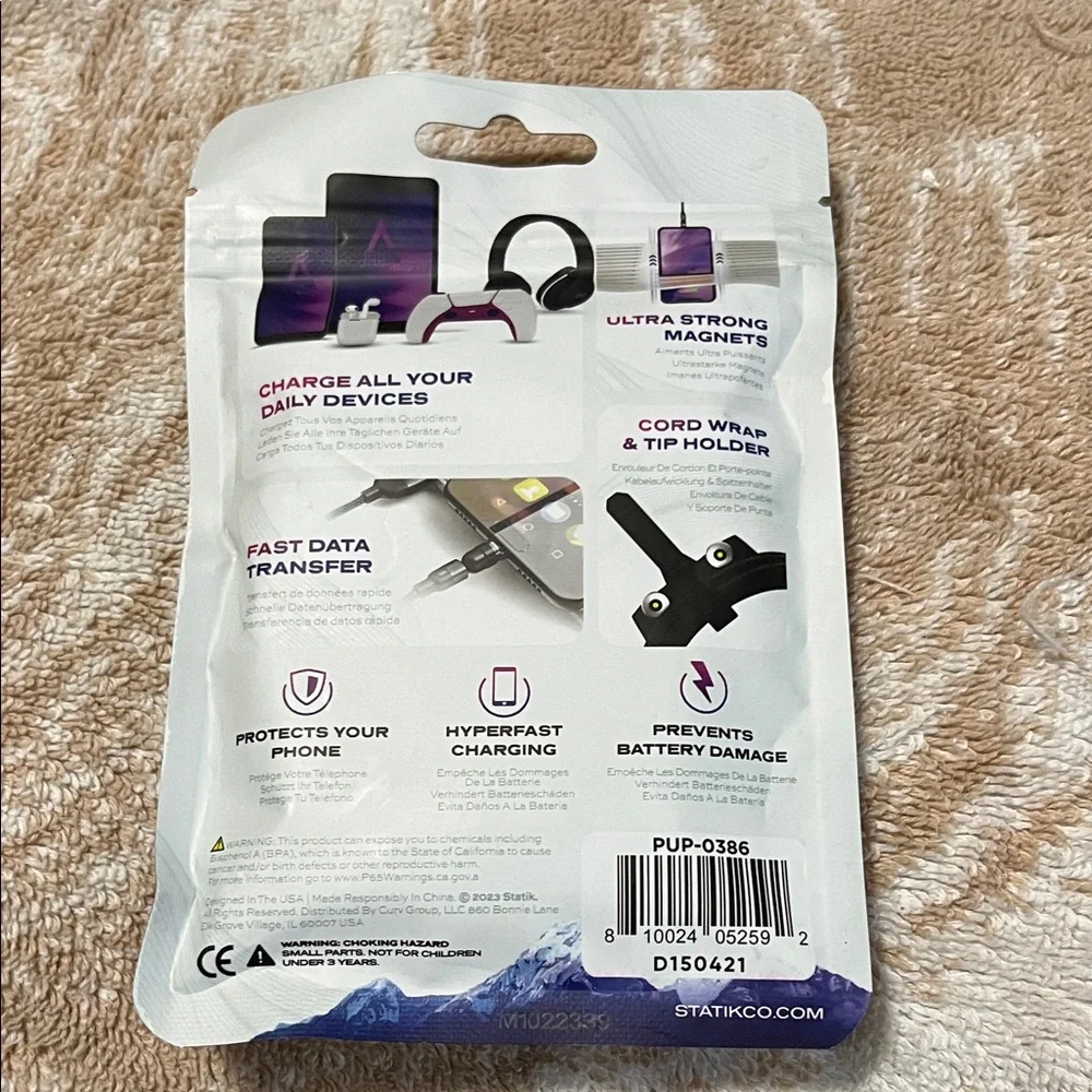 Statik Universal Black Magnetic Charging Cable with 360-Degree Connectors